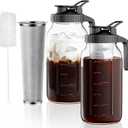 2-Pack Cold Brew Coffee Maker - 64oz Mason Jar Pitcher with Stainless Steel Filter, Spout Lid for Iced Coffee, Tea, Lemonade & Fruit Drinks