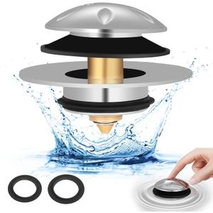 Tub Stopper, Bathtub Drain Stopper Replacement for Tip Toe/Trip Lever/Lift&Turn Bathtub Drain, Detachable Pop Up Bath Tub Drain Stoppers for 1.5" to 1.78" Drain Holes, Chrome Plated