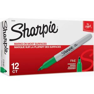Sharpie Permanent Markers, Fine Point, Green, 12 Count