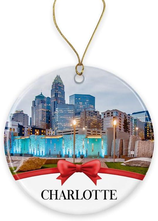 Charlotte Christmas Ornament, Christmas Ornaments Travel Souvenir Collection Gift for Family, Christmas Tree Ornament City Travel, Charlotte Travel Gift Xmas Holiday Printed on Both Sides