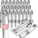 Prestee 25 Plastic Silverware Set, Pre-Rolled - 100pc Disposable Flatware with Forks, Knives, Spoons and White Napkins - Dinner Utensil Sets for Catering Supplies Buffet Display, Parties and Weddings