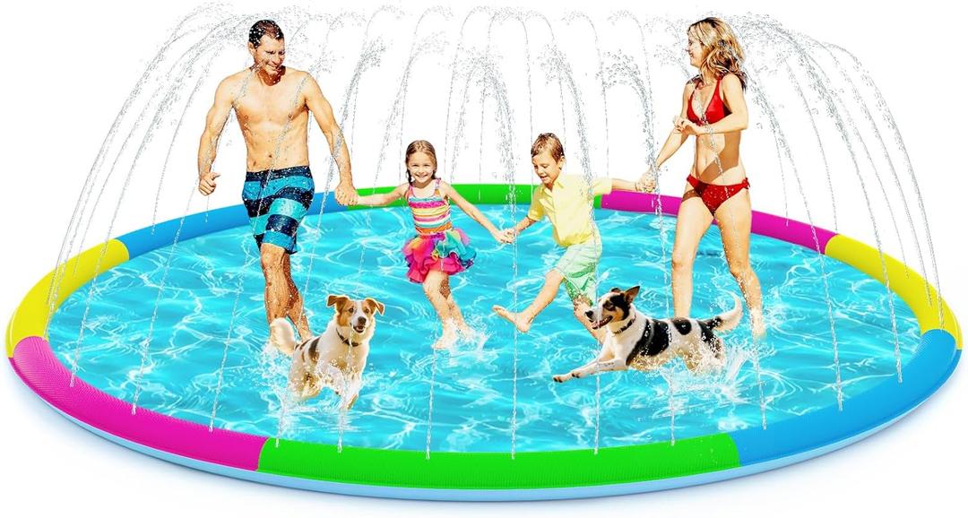 118" Extra Large Splash Pad - Non-Slip Splash Pad for Kids and Dogs Thickened Dog Pool with Sprinkler Outdoor Water Toys Giant Fountain Play Mat for Toddlers Children Adults Pets