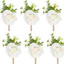 Meldel Ivory Rose Boutonniere for Men,Set of 6,Groom and Best Man Boutonnieres with Artificial Flower,for Wedding Ceremony Anniversary, Formal Dinner Party, Fall Vintage Rustic Marriage Prom