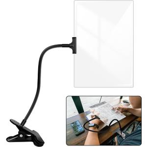 5X Magnifying Glass with Clip for Reading, 10x6 inch Large Full Page Magnifier with Clamp Adjustable Flexible Gooseneck, Clip on Magnifying Glass for Daily Hobbies, Painting, Crafts, Embroidery