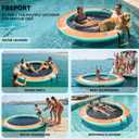 FBSPORT Inflatable Water Hammock Round Floating Ring, 10/8/6ft Inflatable Dock Floating Platform for Lake W/Cupholder, Sun Float Chill Raft Float Ring Tanning Pool Lounger Island Platform Pad