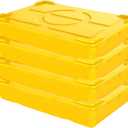 4-Pack Commercial Dough Proofing Box | Pizza/Bread Sourdough Food Storage Containers for Bakeries, Storage Bins with Lids (Yellow, 22.8" L x 15.5" W x 5.2" H)