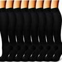 CHARMKING Compression Socks for Women & Men Circulation (8 Pairs) 15-20 mmHg is Best Support for Athletic Running,Cycling (Black, L)