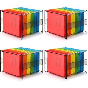 Moxweyeni 4 Pack Mesh Hanging File Folder Organizer, Letter Size File Folder Organizer, Metal Hanging Filing Box Desktop Filing Crate Storage for Home, Office, School, Black