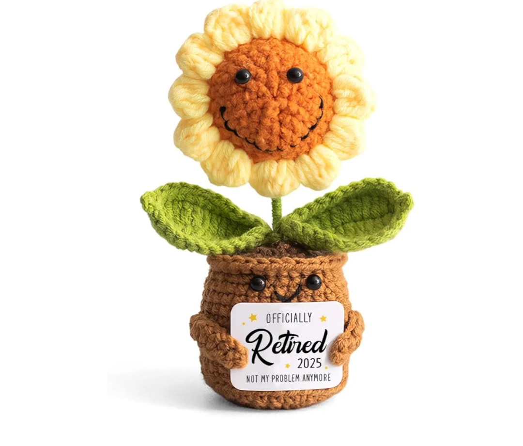 Mini Retirement Sunflower Crochet with Positive Card - Not My Problem Anymore Retired 2025 - Retirement Gift for Woman, Goodbye Gifts for Coworkers, Friend, Mom, Boss, Nurse, Teacher