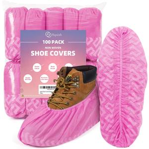 squish Shoe Covers Disposable Non Slip, 100 Pack(50 pairs) Pink Thick Extra Disposable Boot Covers Slip Proof Shoe Cover for Indoors Outdoors Durable Protector Covers Fits Virtually Most Shoes