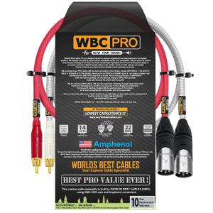 1.5 Foot RCA to XLR (Male) Cable Pair - WBC-PRO-LOCAP Low-Capacitance (14pF/ft) 22 AWG Ultra-Silent Audiophile & Pro-Grade Audio Interconnect Cable - Amphenol Plugs & Red & Silver Tweed Jackets