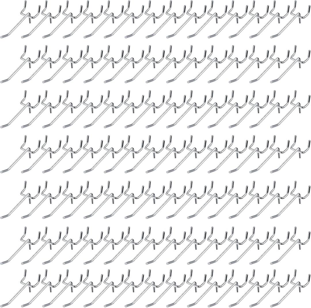 Funrous 100 Pack Peg Board Hooks Stainless Steel Pegboard Hooks Shelving Display Hanging Peg Board Holders for 1/8 and 1/4 Garage Storage Tools Organizer(2 Inch)