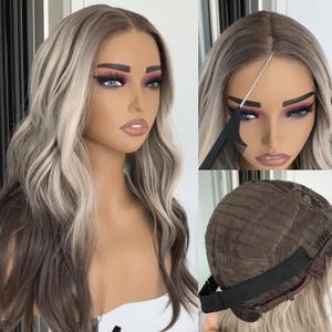 Wear and Go Glueless Pre Cut Lace Wigs for Beginner Highlight Blonde mix Brown Body Wave Synthetic Lace Front Wig for Women Pre Plucked Hairline 20inches 3 Seconds to Wear Daily Use