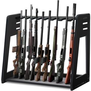 Gun Rack Stand Indoor, Upgraded Wooden Floor Rifle Rack Stand, Height-Adjustable Gun Display Rack Holds up to 9 Long Guns and 8 Handguns, 9 Slots