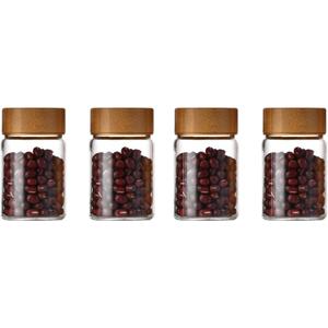 Oidium Small Glass Jars with Airtight Lids,4-Pack 3 oz Glass Jars with Bamboo Lids,Coffee Bean Storage.Small Mason Jars For Flour,Sugar,Spices,Tea,Jams,Liquid.wide mouth Mini Jars (Clear)