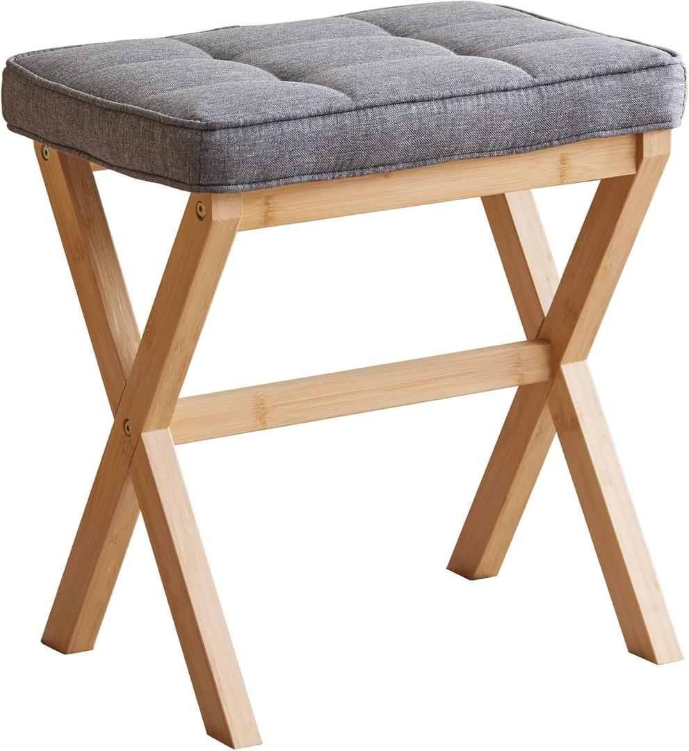 FILWH Foot Stool Small Ottoman Foot Rest Padded Foot Stool Desk Foot Stool for Under Office Desk Vanity Stool Bamboo Footstool Sofa Footrest Shoe Stool Small Foot Stools (Natural Legs + Gray)