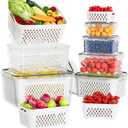 6 Pcs Large Fruit Containers For Fridge, Airtight Food Storage Containers with Removable Colander, Dishwasher & Microwave Safe, Berry Produce Container Keep Vegetable, Fruit, Meat Fresh Longer