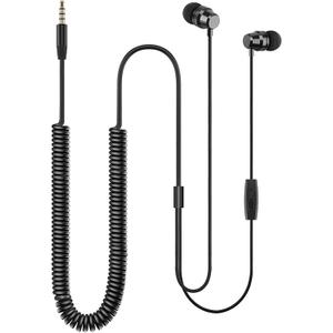 TV in-Ear Earphones, Spring Coil Extension, 11.8 Ft, Compatible with Most Devices, 3.5mm Male, Black