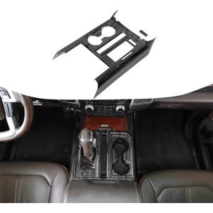 Voodonala Black Wood Style Gear Console Panel Cover Shift Cup Holder Panel Cover Trim for Ford F150 2015-2020 (Black Wood,ABS)