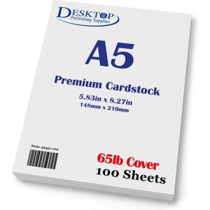 Premium A5 (8.3"x 5.83") Cardstock - 65lb Cover (176 gsm) White (250 Sheets)