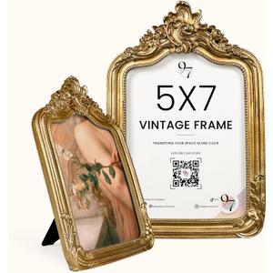 97 Decor 5x7 Vintage Picture Frame - Elegant Antique Frames 5x7 With Glass Front, Fancy Ornate Gold Frame 5 X 7 For Tabletop And Wall Mounting, Victorian Photo Frames For Walls Hanging (Baroque)