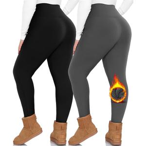NEW YOUNG 2 Pack Plus Size Fleece Lined Leggings Women-1X-5X High Waist Winter Tummy Control Thermal Warm Yoga Pants Workout Black, Grey