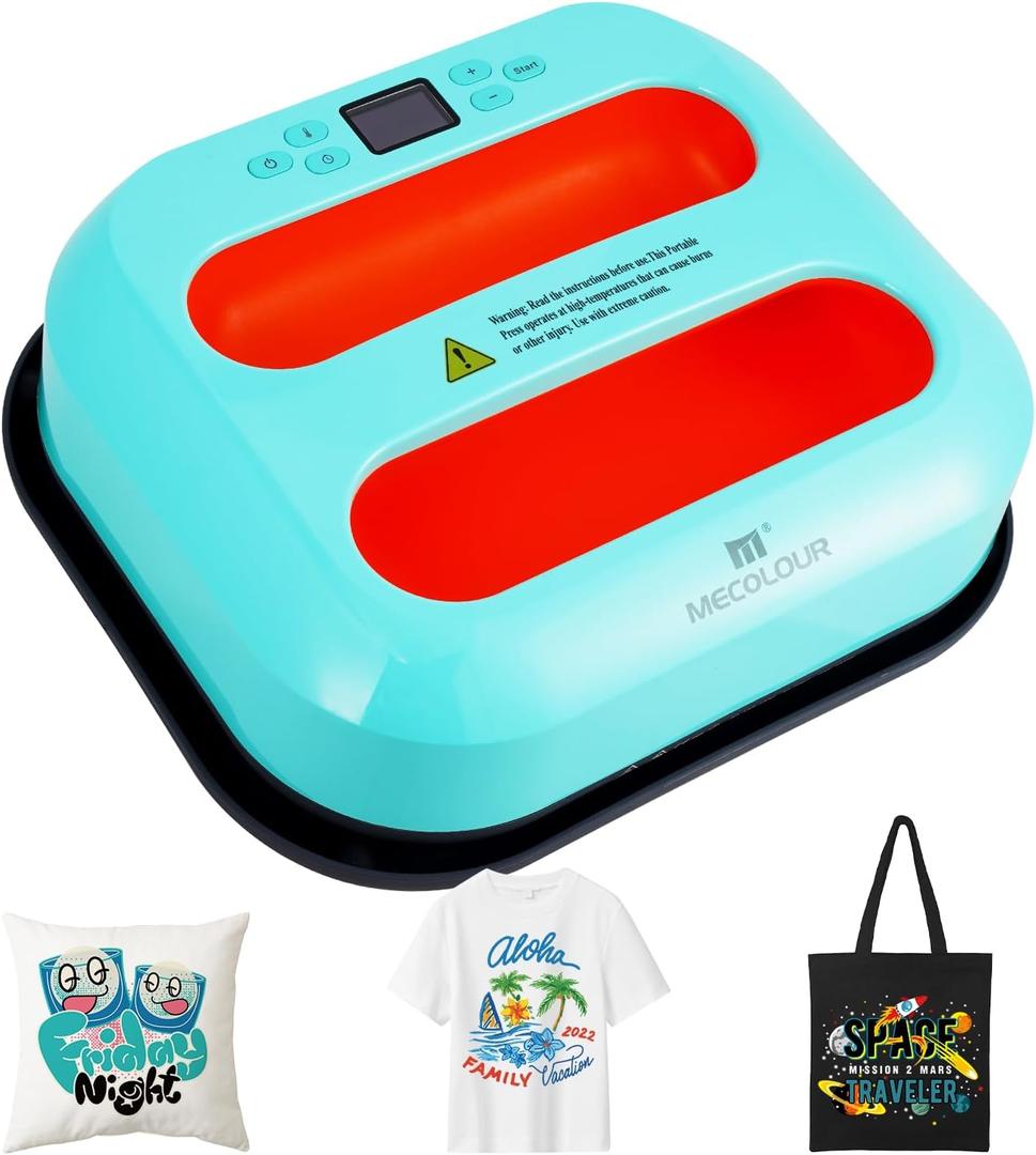 MECOLOUR Heat Press Machine for T-Shirts 12"X10", Heat Transfer Machine 110V for Sublimation,Tote Bags,Pillows,Dresses, Fast Heating, Precise Temperature Control, Insulated Safety Base, High Pressure