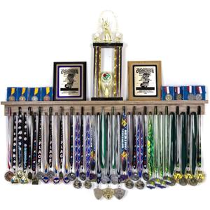 4ft- Medal Awards Rack Premier Medal Hanger Display Rack and Trophy Shelf for Gymnastics, Soccer, Basketball, Football, and More. The Largest Medal and Award Display- 48 (Stained Walnut)