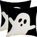 Halloween Pillow Covers 18x18 Set of 2,Ghost Halloween Pillows Decorative Throw Pillow Cover Linen Cushion Case for Home Sofa Couch Indoor Outdoor Halloween Decoration