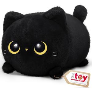 Mewaii Black Cat Plush, Cute Cat Plushies Toy, Soft Kitten Plushie Cuddle Pillow, Anime Plushie Doll, Cute Stuff Toys Gift for Girls, Boys and Males (8 Inch)