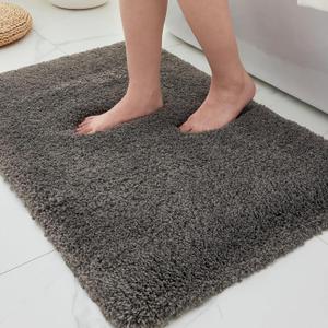 ILANGO Dark Gray Bathroom Rugs 24"  17" Small Non Slip & Super Absorbent Extra Thick Soft, Washable Bath Mat for Floor, Microfiber Plush Shaggy Bath Rug with Rubber for Bathtub Shower Room Sink