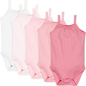 HonestBaby Cami Bodysuits One-piece 100% Organic Cotton for Baby Girls (18 Months, 5-pack Pink Ombre)