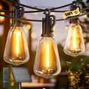 Brightown Outdoor Solar String Lights Waterproof 58FT with 25 Shatterproof ST38 LED Bulbs, 2700K Solar Lights Outdoor with Remote, Solar String Lights for Outside, Camping, Yard, Party Decor