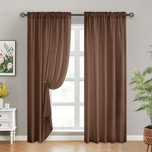 HOMEIDEAS Non-See-Through Brown Privacy Sheer Curtains, 52 X 84 Inches Long 2 Panels Sheer Curtains Light Filtering Window Drapes for Bedroom Living Room, Brown