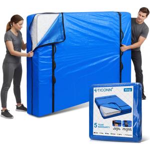 TICONN Mattress Bags for Moving, Heavy Duty King Mattress Cover Storage Bag with Full-Around Handle and Adjustable Buckles (Blue, King)