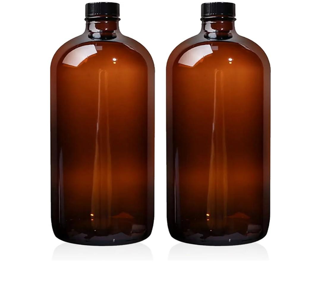 2 Pack 16 oz Amber Glass Boston Bottles with Phenolic Poly Cone Caps. Perfect Glass Brewing Bottles for Lab,Fermentation,Storing Kombucha,Brewing and Juicing.