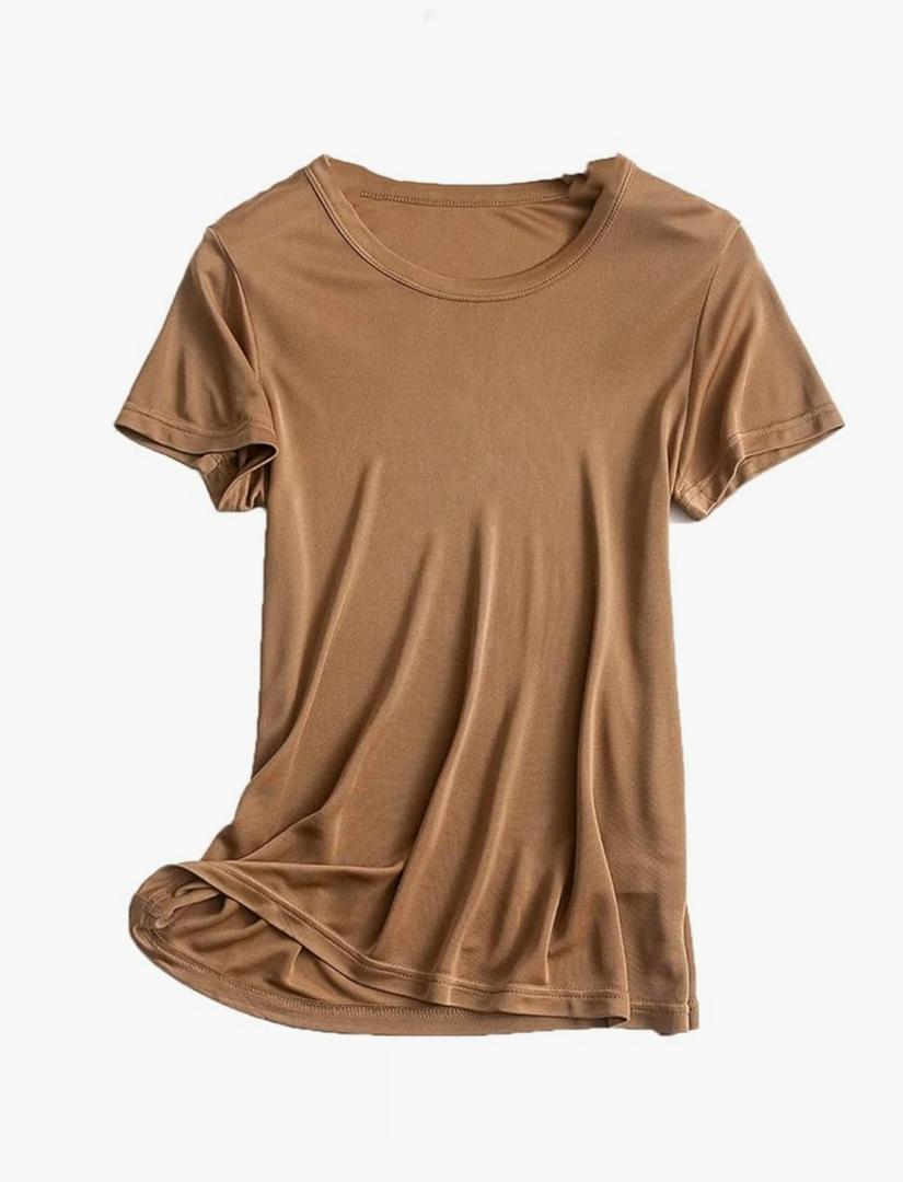 Women Solid Color Crew Neck Soft Short Sleeves T Shirt Classic-Fit Casual Cozy Top XL