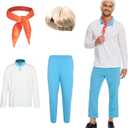 Men Classic Movie Set Adult Halloween Costume Long Sleeve Shirt with Wig Orange Scarf and Trousers (Small)