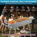 IRONWALLS Portable Charcoal Grill Outdoor Cooking, 32L x 10W Folded Camping Barbecue Grill with Storage Shelf, Metal Kebab Skewers, Rectangular Lamb Skewer Grill for Backyard Party Picnic Travel