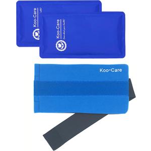 Koo-Care 2 Gel Ice Pack for Injuries Reusable Flexible Hot Cold Pack Wrap with Elastic Strap Cold Compress for Head Shoulder Arm Elbow Wrist Lower Back Knee Ankle - Pain Relief for Migraine 10" x 5"