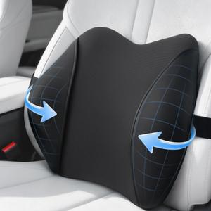 Lumbar Support Pillow for Car Seat High-Density Memory Foam, Provides Comfort for Long Drivers, Relieves Lower Back Discomfort, Adjustable Strap Stays Put, Fits Most Cars, SUVs & Trucks (Black)