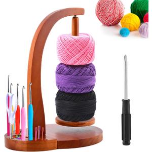 Yarn Holder for Crocheting, Wooden Yarn Holders for Knitting & Crocheting, Rotating Yarns Spinner for DIY Crafts, Magnetic Rotation Ball Holder Crochet Gift for Knitting Lovers