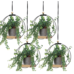 Geelin 4 Pack Plant Hanger with Wood Base Hanging Window Planter Boho Macrame Hanging Potted Plant Holders for Indoor Outdoor Window Wall Ceiling Home Decoration, Pot & Sapling Not Included (Khaki)