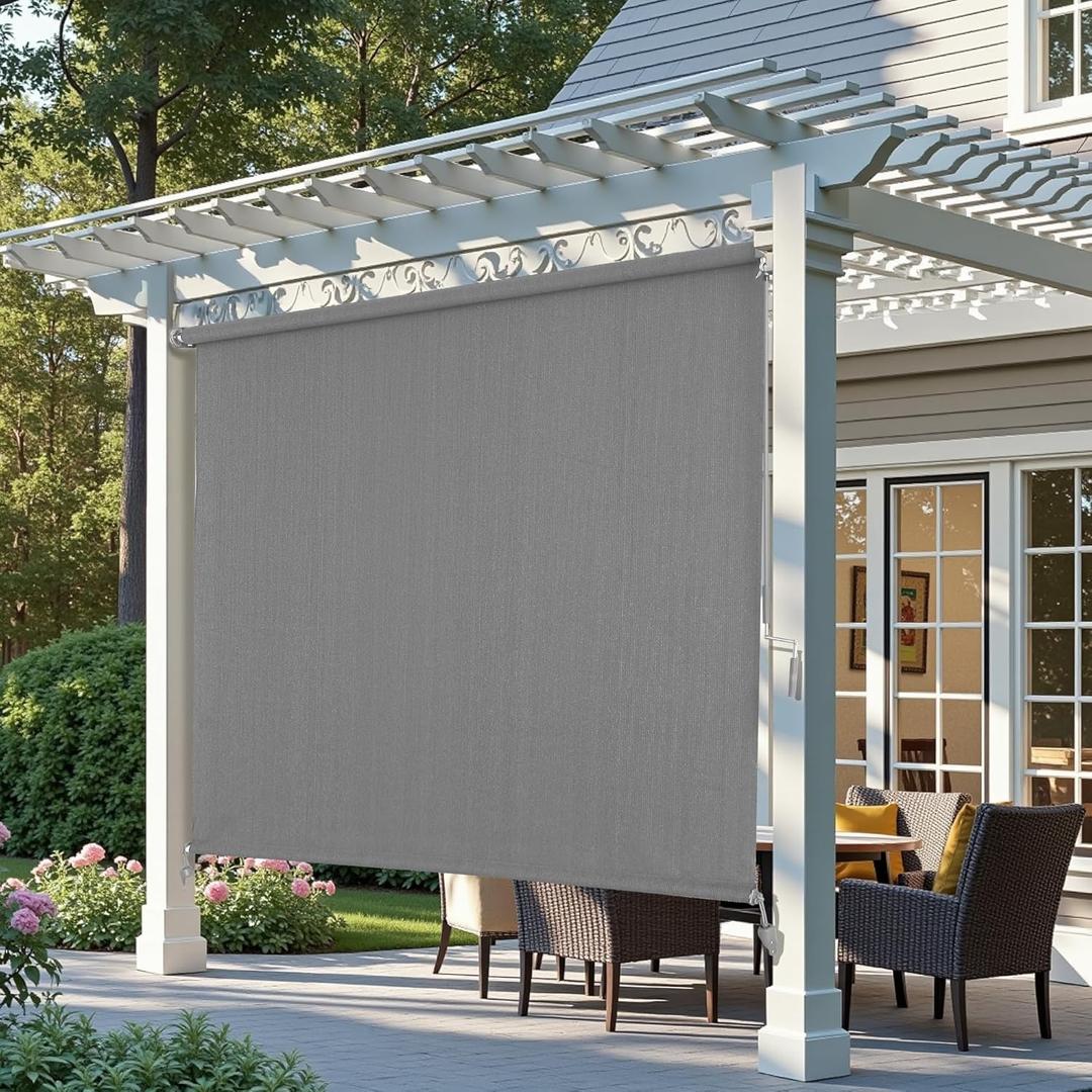 AOSKY Outdoor Roller ShadesCordless Patio Shades Roll Up Outdoor BlindsRoller Blinds Cloth for Porch Pergola Balcony Backyard Windows48" W x 72" HGrey
