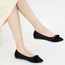 Ablanczoom Dress Shoes for Womens Flats: Dressy Comfortable Pointed Toe Bow Lace Mesh Ballet Flat Wedding Bridal Shoe for Women (7, Black)