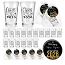 36 Sets Happy New Years Party Favors Include Cheer to 2026 Acrylic Clear Shot Glasses with Happy New Year Cards and Gift Bags Drinking Cups for 2026 Party Supplies