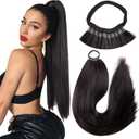 Ponytail Extension Warp Around Pony Tail with Hair Tie 24inch Long Synthetic Yaki Straight Braiding Hair Ponytail DIY Braided for Women Girls Daily Party Cosplay,Black Brown