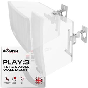 Sound Bass Play 3 Wall Mount White Pair, Compatible with Sonos Play:3 Only, Twin Pack, Adjustable Swivel & Tilt Mechanism, 2 Mounting Brackets Includes All Fixings