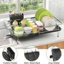 Dish Drying Rack, Expandable Dish Rack for Kitchen Counter, Stainless Steel Dish Drainer with Utensil & Cup Holder 13.8"-22.6" L x 12.1" W (Silver)