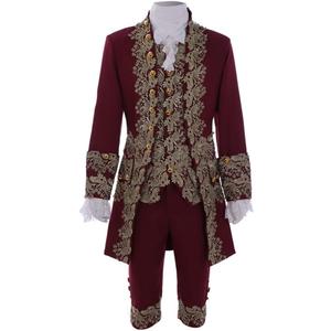VEECOOCOS Victorian Rococo Costume 18th Century King Prince Cosplay Suit Men's Halloween Costume (Medium, Red)